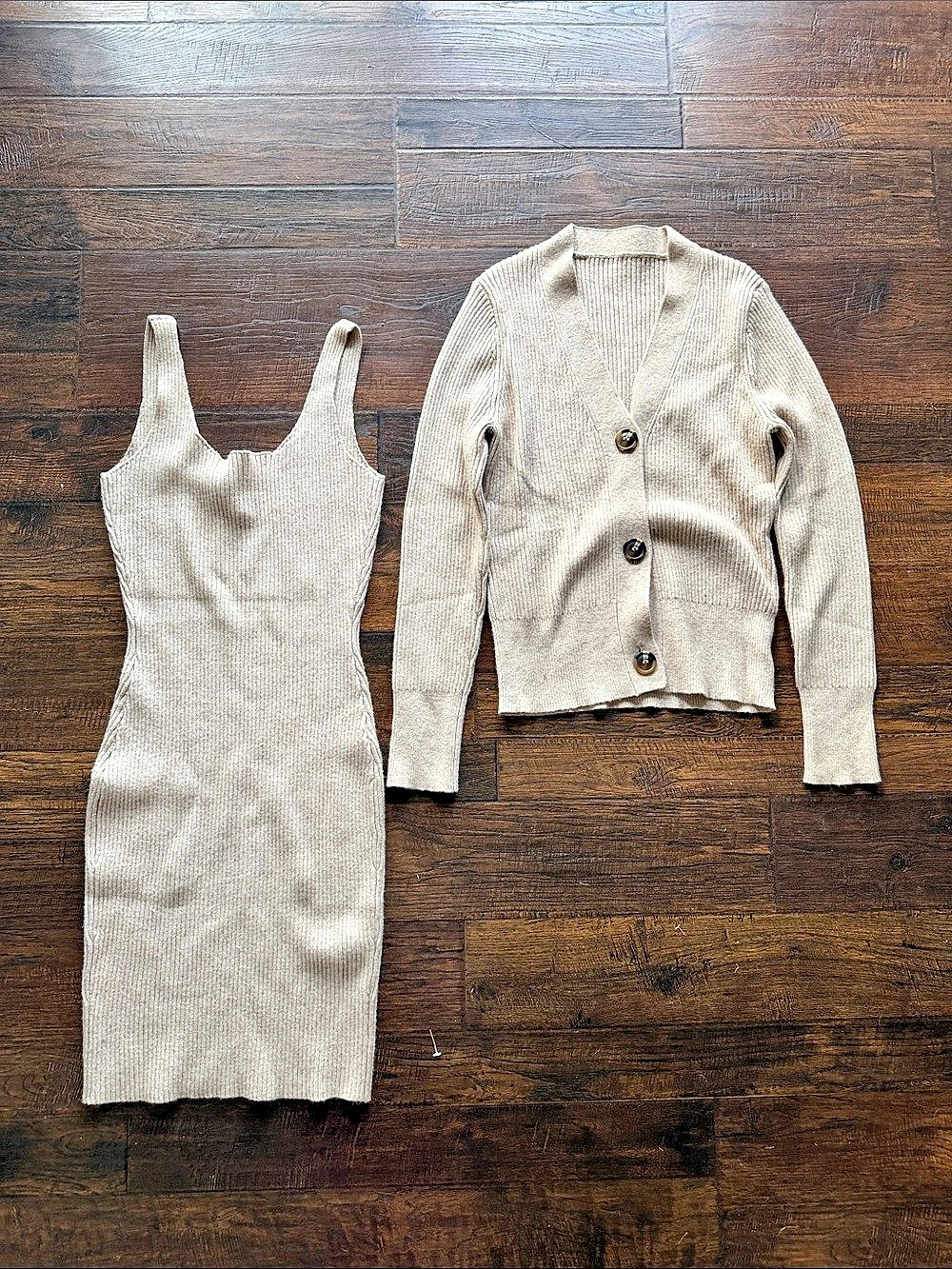 Beige Knit Mini Dress Set
